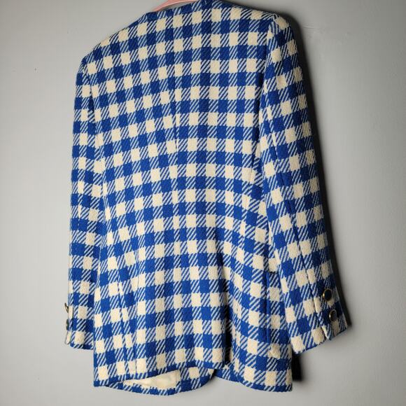 Vintage Clifford‎ & Wills Blue Check Blazer Wool Blend Gold Buttons Size 4 Retro - Picture 11 of 11